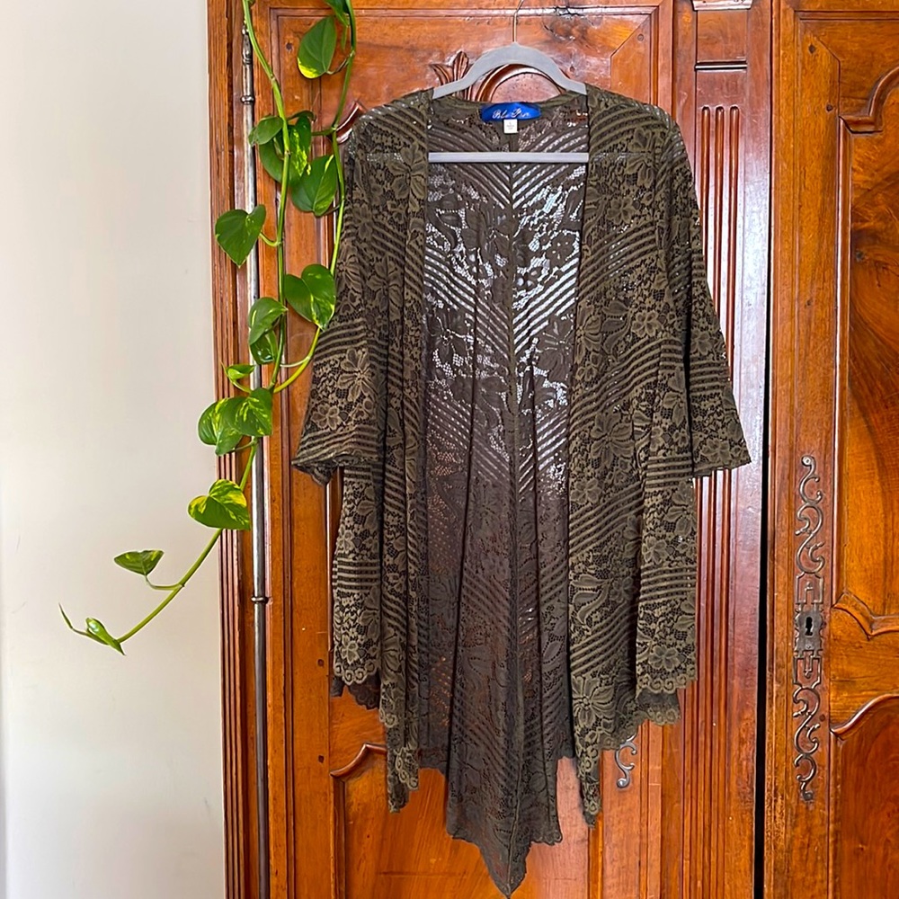Blue Pair Olive Lace Cover Up Shawl Cardigan Size L